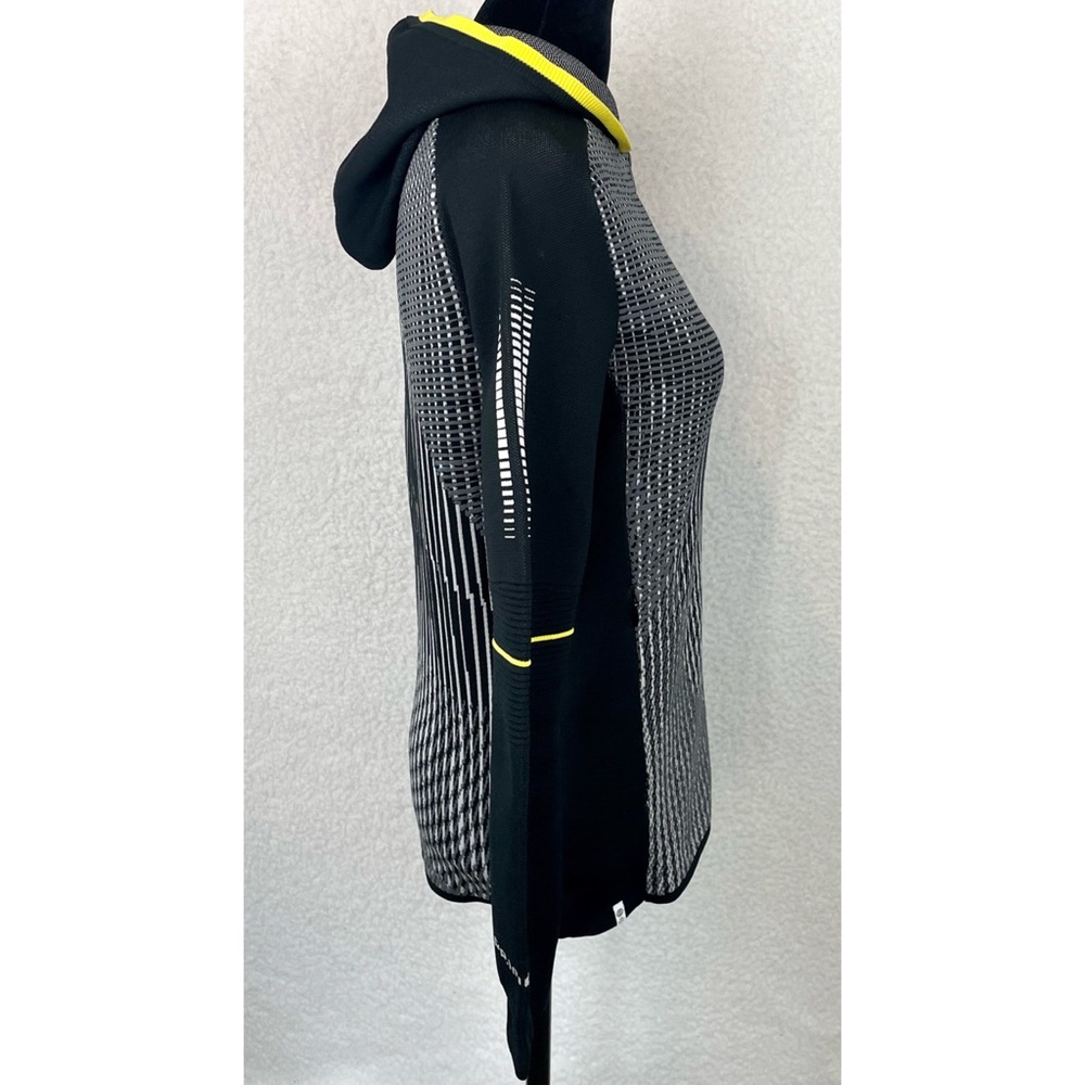 ADIDAS • Black/White/Grey/Yellow Abstract Print Full-Zip Hooded Knit Jacket, S - Picture 9 of 16